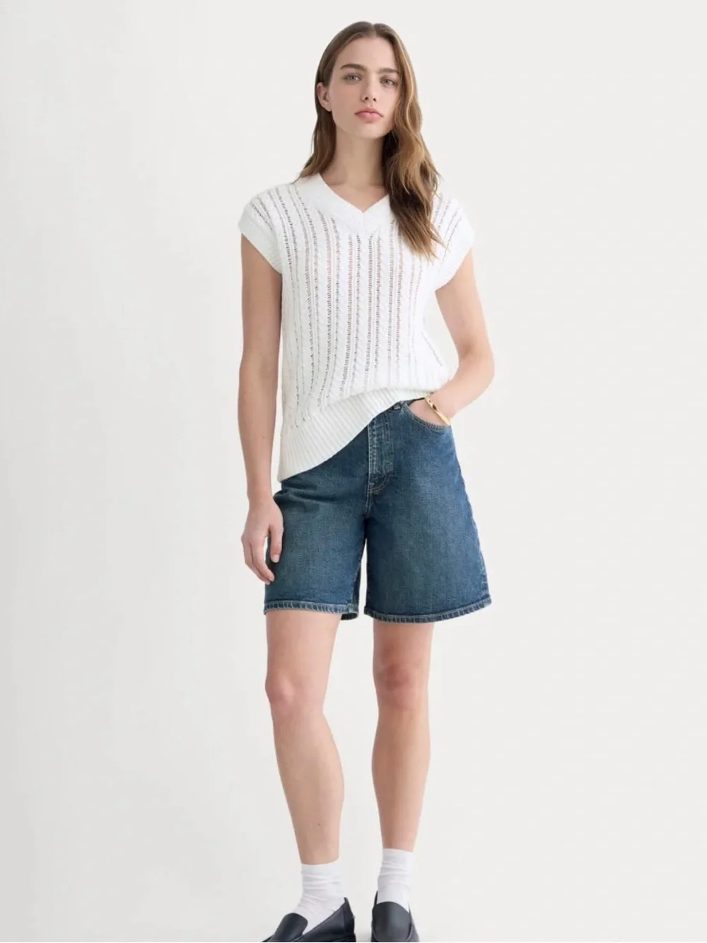 Everlane the long denim short in indigo